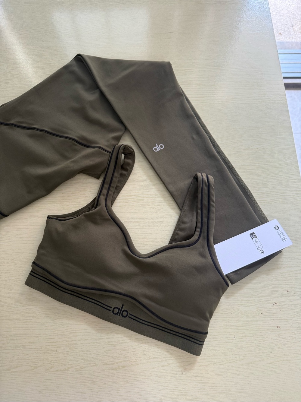 ALO Yoga Olive Green Seamless Sports Bra with Logo